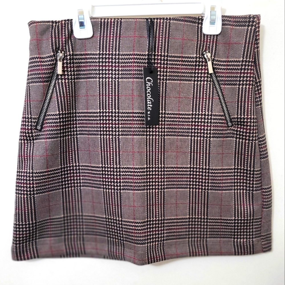 Fashion Nova Plaid Faux Zippered Mini Skirt